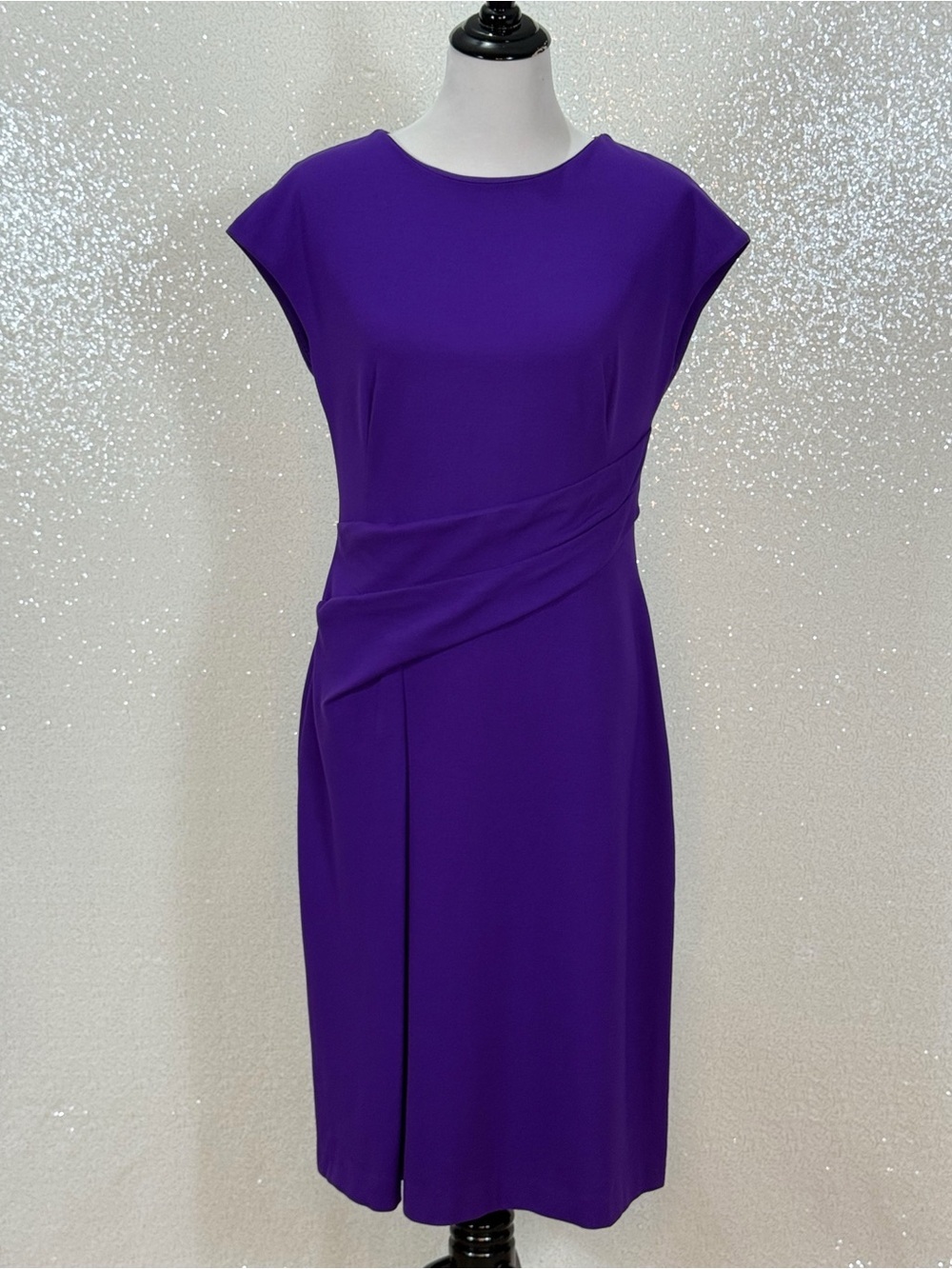 ESCADA Purple Draped Sheath Dress EU 42 Designer Cocktail Midi Dress - Picture 14 of 16
